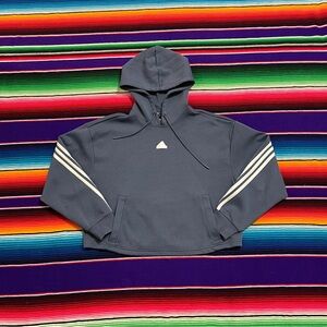 Adidas Blue Future Icons 3 strip crop top womens hoodie sz M